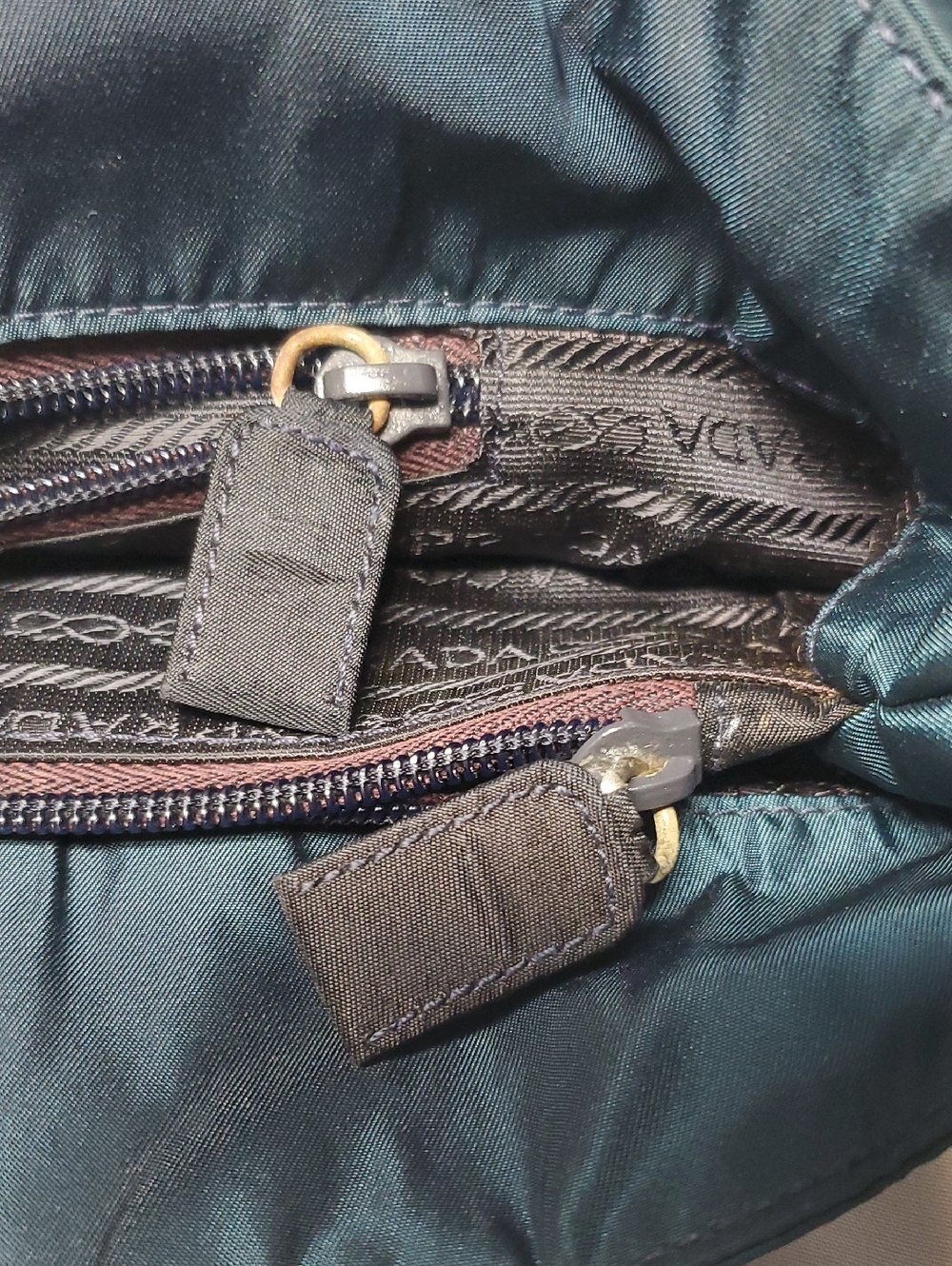 Authentic Prada Blackish/Greenish Nylon Tote Bag with Triangle Logo -Medium Size - Picture 12 of 14